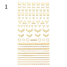 Load image into Gallery viewer, 1pc Gold Silver 3D Nail Stickers Metal Black Geometric Tassel Strip Line Adhesive Transfer Decals Nail Art DIY Design Decoration