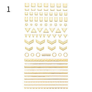 1pc Gold Silver 3D Nail Stickers Metal Black Geometric Tassel Strip Line Adhesive Transfer Decals Nail Art DIY Design Decoration