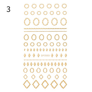 1pc Gold Silver 3D Nail Stickers Metal Black Geometric Tassel Strip Line Adhesive Transfer Decals Nail Art DIY Design Decoration