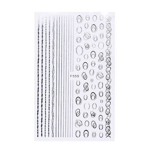 1pc Gold Silver 3D Nail Stickers Metal Black Geometric Tassel Strip Line Adhesive Transfer Decals Nail Art DIY Design Decoration