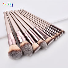 Load image into Gallery viewer, 4/10pcs Champagne makeup brushes set for cosmetic foundation powder blush eyeshadow kabuki blending make up brush beauty tool