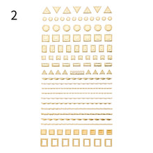 Load image into Gallery viewer, 1pc Gold Silver 3D Nail Stickers Metal Black Geometric Tassel Strip Line Adhesive Transfer Decals Nail Art DIY Design Decoration