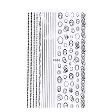 Load image into Gallery viewer, 1pc Gold Silver 3D Nail Stickers Metal Black Geometric Tassel Strip Line Adhesive Transfer Decals Nail Art DIY Design Decoration