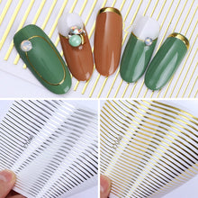 Load image into Gallery viewer, 1PC Silver Gold Lines Stripe 3D Nail Sticker Geometric Waved Star Heart Self Adhesive Slider Papers Nail Art Transfer Stickers