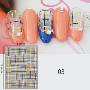 1PC Silver Gold Lines Stripe 3D Nail Sticker Geometric Waved Star Heart Self Adhesive Slider Papers Nail Art Transfer Stickers
