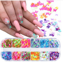 Load image into Gallery viewer, Holographic Butterfly Flakes Nail Art Glitter Sparkly 3D Laser Butterfly Sequins Tips DIY Polish Nail Art Decorations Manicure