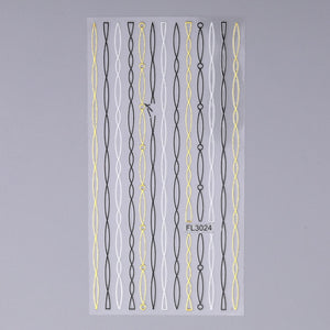 1pc Gold Silver 3D Nail Stickers Metal Black Geometric Tassel Strip Line Adhesive Transfer Decals Nail Art DIY Design Decoration