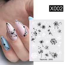 Load image into Gallery viewer, Harunouta Black Lines Flower Leaves Water Decals Stickers Floral Face Marble Pattern Slider For Nails Summer Nail Art Decoration