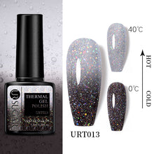 Load image into Gallery viewer, UR SUGAR 7.5ml Thermal Ultra-thin Glitter Gel Soak Off UV Gel Color-chaging Snowflake Temperature Color Change Nail Art Varnish