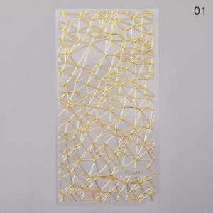 1PC Silver Gold Lines Stripe 3D Nail Sticker Geometric Waved Star Heart Self Adhesive Slider Papers Nail Art Transfer Stickers