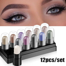 Load image into Gallery viewer, Eyeshadow Pencil Set 12 Colors Waterproof Long Lasting Glitter Shimmer Eye Shadow Pen Highlighter Stick Eyes Makeup Tools