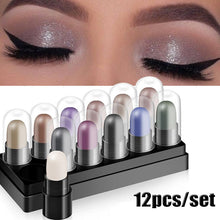 Load image into Gallery viewer, Eyeshadow Pencil Set 12 Colors Waterproof Long Lasting Glitter Shimmer Eye Shadow Pen Highlighter Stick Eyes Makeup Tools