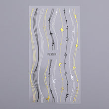 Load image into Gallery viewer, 1PC Silver Gold Lines Stripe 3D Nail Sticker Geometric Waved Star Heart Self Adhesive Slider Papers Nail Art Transfer Stickers