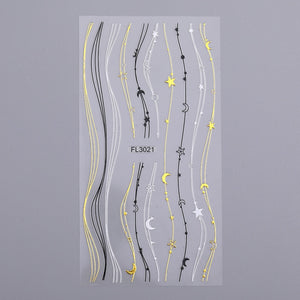 1PC Silver Gold Lines Stripe 3D Nail Sticker Geometric Waved Star Heart Self Adhesive Slider Papers Nail Art Transfer Stickers
