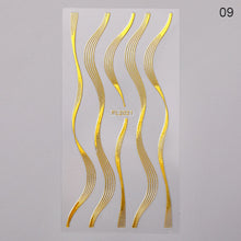 Load image into Gallery viewer, 1PC Silver Gold Lines Stripe 3D Nail Sticker Geometric Waved Star Heart Self Adhesive Slider Papers Nail Art Transfer Stickers