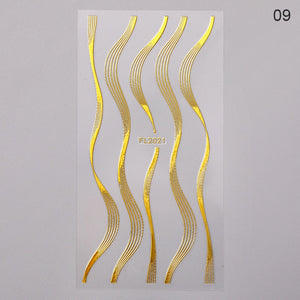 1PC Silver Gold Lines Stripe 3D Nail Sticker Geometric Waved Star Heart Self Adhesive Slider Papers Nail Art Transfer Stickers