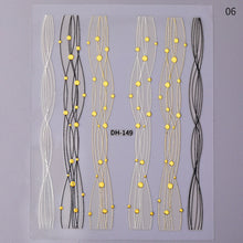 Load image into Gallery viewer, 1pc Gold Silver 3D Nail Stickers Metal Black Geometric Tassel Strip Line Adhesive Transfer Decals Nail Art DIY Design Decoration