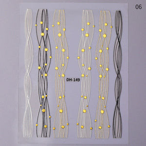 1pc Gold Silver 3D Nail Stickers Metal Black Geometric Tassel Strip Line Adhesive Transfer Decals Nail Art DIY Design Decoration