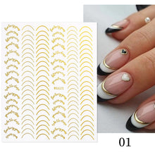 Load image into Gallery viewer, 1PC Silver Gold Lines Stripe 3D Nail Sticker Geometric Waved Star Heart Self Adhesive Slider Papers Nail Art Transfer Stickers