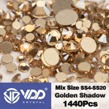 Load image into Gallery viewer, VDD SS4-SS20 Mix Size Clear Crystal Non HotFix Gold FlatBack Rhinestones Decorations DIY Glitter Stones 3D Nail Art Accessories