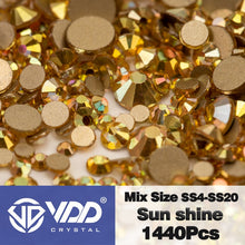 Load image into Gallery viewer, VDD SS4-SS20 Mix Size Clear Crystal Non HotFix Gold FlatBack Rhinestones Decorations DIY Glitter Stones 3D Nail Art Accessories