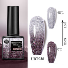 Load image into Gallery viewer, UR SUGAR 7.5ml Thermal Ultra-thin Glitter Gel Soak Off UV Gel Color-chaging Snowflake Temperature Color Change Nail Art Varnish