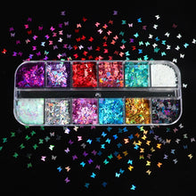 Load image into Gallery viewer, Holographic Butterfly Flakes Nail Art Glitter Sparkly 3D Laser Butterfly Sequins Tips DIY Polish Nail Art Decorations Manicure