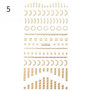 1PC Silver Gold Lines Stripe 3D Nail Sticker Geometric Waved Star Heart Self Adhesive Slider Papers Nail Art Transfer Stickers