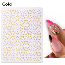 Load image into Gallery viewer, 1PC Silver Gold Lines Stripe 3D Nail Sticker Geometric Waved Star Heart Self Adhesive Slider Papers Nail Art Transfer Stickers