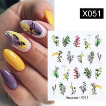 Load image into Gallery viewer, Harunouta Black Lines Flower Leaves Water Decals Stickers Floral Face Marble Pattern Slider For Nails Summer Nail Art Decoration