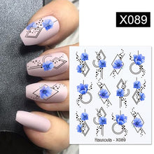 Load image into Gallery viewer, Harunouta Black Lines Flower Leaves Water Decals Stickers Floral Face Marble Pattern Slider For Nails Summer Nail Art Decoration