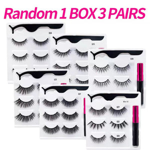 3/5/7Pairs Magnetic Eyelashes False Lashes Repeated Use Eyelashes Waterproof Liquid Eyeliner With Tweezer Makeup Set