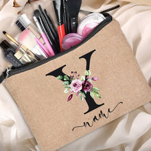 Load image into Gallery viewer, Customized Personalized Name Linen Cosmetic Bag Bridesmaid Clutch Outdoor Travel Beauty Makeup Bag Bachelor Party Lipstick Bag