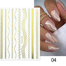 Load image into Gallery viewer, 1PC Silver Gold Lines Stripe 3D Nail Sticker Geometric Waved Star Heart Self Adhesive Slider Papers Nail Art Transfer Stickers