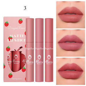 3 Pcs Sweet Liquid Lipstick Set Matte Velvet Lip Glaze Waterproof Long Lasting Non-marking Natural Lip Tint Cosmetic Kit YZL1