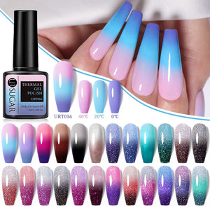 UR SUGAR 7.5ml Thermal Ultra-thin Glitter Gel Soak Off UV Gel Color-chaging Snowflake Temperature Color Change Nail Art Varnish