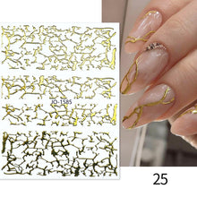 Load image into Gallery viewer, 1PC Silver Gold Lines Stripe 3D Nail Sticker Geometric Waved Star Heart Self Adhesive Slider Papers Nail Art Transfer Stickers