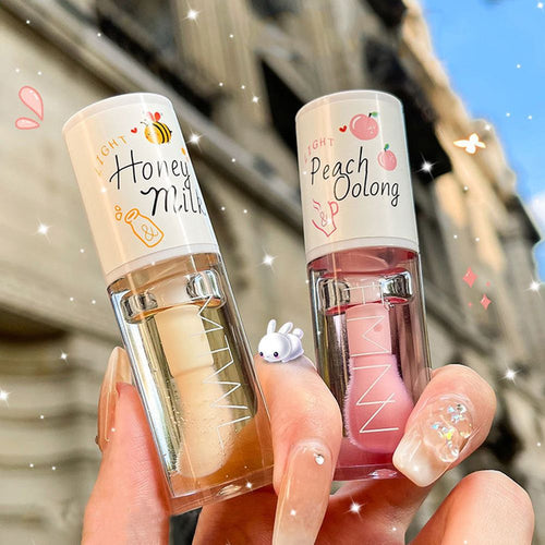 Kawaii Honey Peach Lip Oil Long Lasting Non-sticky Repair Moisturizing Hydrating Lip Tint Lip Plumper Lip Care Serum