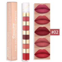 Load image into Gallery viewer, 5 In 1 Matte Lipstick Velvet Sexy Red Lip Tint Long Lasting Non-stick Cup Lip Gloss Set Lip Oil Female Makeup Cosmetic Kit