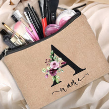 Load image into Gallery viewer, Customized Personalized Name Linen Cosmetic Bag Bridesmaid Clutch Outdoor Travel Beauty Makeup Bag Bachelor Party Lipstick Bag