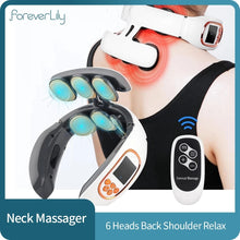 Load image into Gallery viewer, 6 Heads Smart Electric Neck and Back Pulse Massager TENS Wireless Heat Cervical Vertebra Relax Pain Kneading Massage Machine