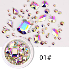 Load image into Gallery viewer, 1 Box Glitter 3D Rhinestones AB Flat Back Shiny Stones Nail Art Decorations Mixed Size Nail Gems Crystal Strass Accessories