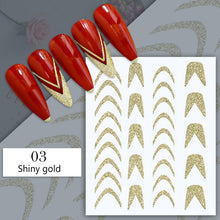 Load image into Gallery viewer, 1PC Silver Gold Lines Stripe 3D Nail Sticker Geometric Waved Star Heart Self Adhesive Slider Papers Nail Art Transfer Stickers