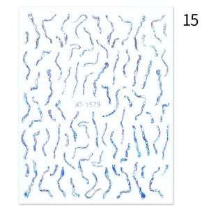 1PC Silver Gold Lines Stripe 3D Nail Sticker Geometric Waved Star Heart Self Adhesive Slider Papers Nail Art Transfer Stickers