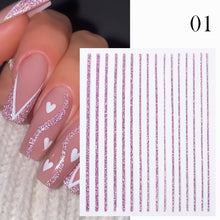 Load image into Gallery viewer, 1PC Silver Gold Lines Stripe 3D Nail Sticker Geometric Waved Star Heart Self Adhesive Slider Papers Nail Art Transfer Stickers