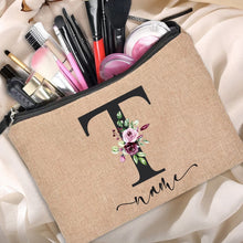 Load image into Gallery viewer, Customized Personalized Name Linen Cosmetic Bag Bridesmaid Clutch Outdoor Travel Beauty Makeup Bag Bachelor Party Lipstick Bag