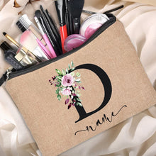 Load image into Gallery viewer, Customized Personalized Name Linen Cosmetic Bag Bridesmaid Clutch Outdoor Travel Beauty Makeup Bag Bachelor Party Lipstick Bag