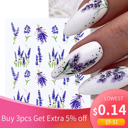 Harunouta 1 Sheet Nail Water Decals Transfer Lavender Spring Flower Leaves Nail Art Stickers Nail Art Manicure DIY