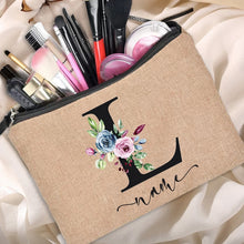 Load image into Gallery viewer, Customized Personalized Name Linen Cosmetic Bag Bridesmaid Clutch Outdoor Travel Beauty Makeup Bag Bachelor Party Lipstick Bag