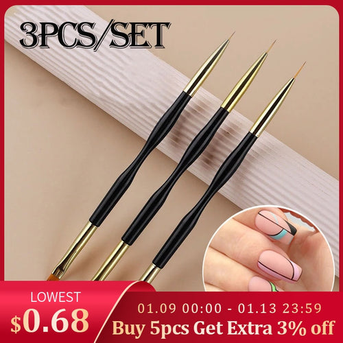 3Pcs French Stripe Nail Art Liner Brush Set Tips Ultra-thin Line Drawing Pen Dual End UV Gel Painting Brushes Manicure Tools